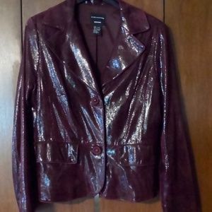 Burgundy snakeskin soft patent leather jacket